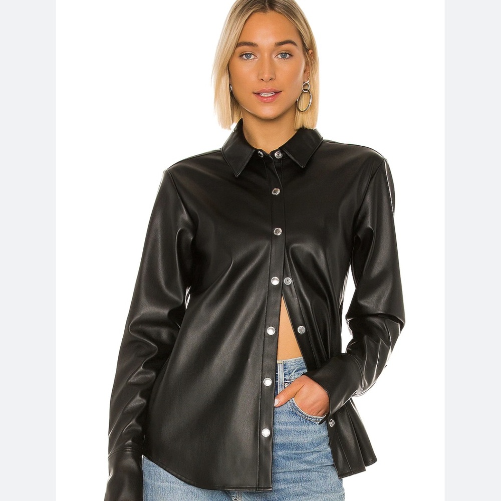 Alexander Wang Black Faux Leather Button-Up Shirt Jacket